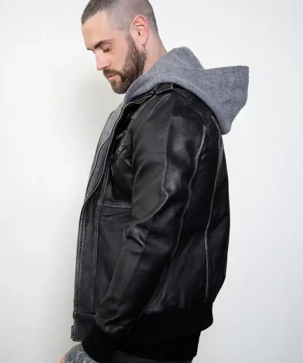 Black Bomber Jacket with Hood