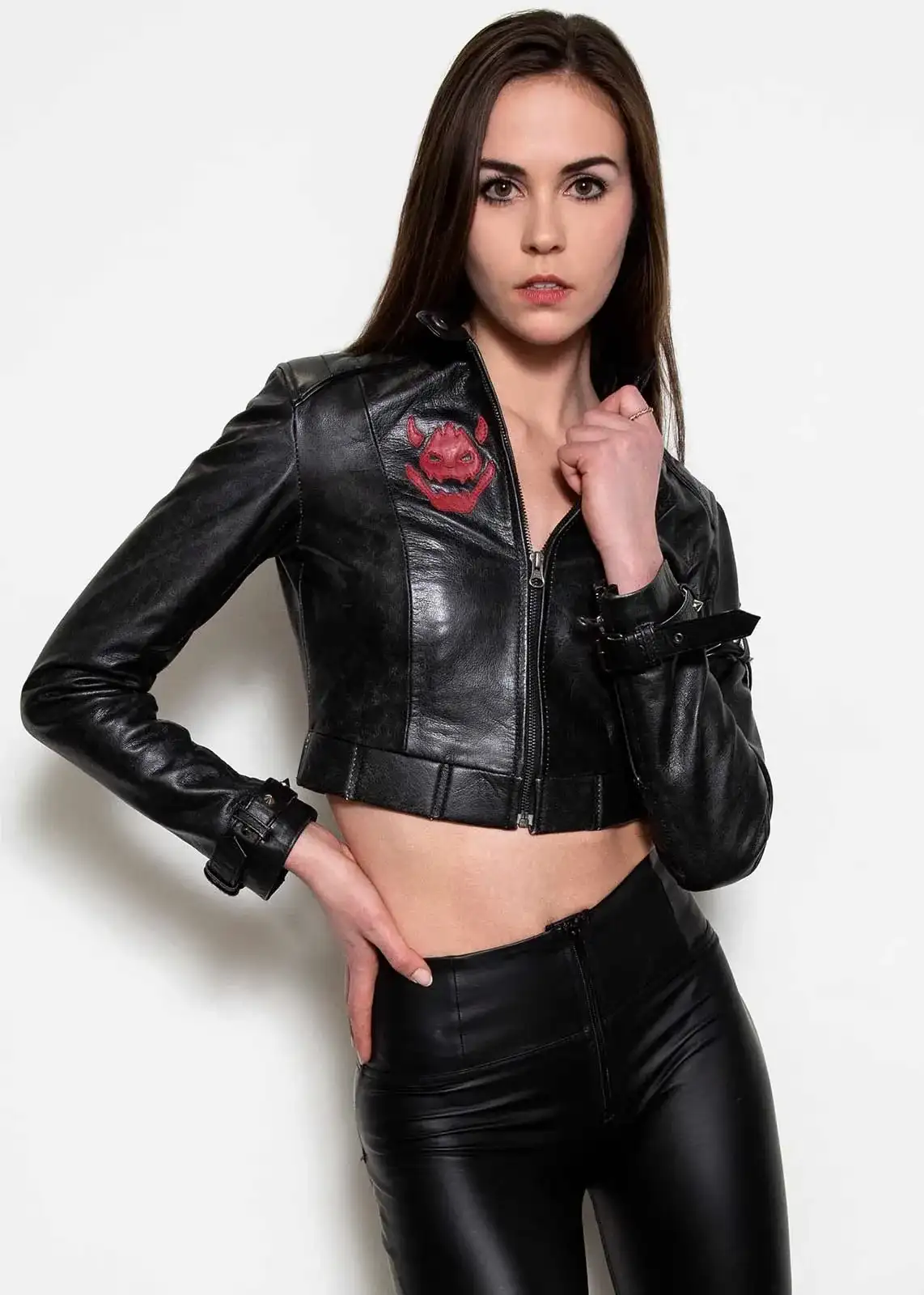 King Castle Black Leather Jacket Crop Top
