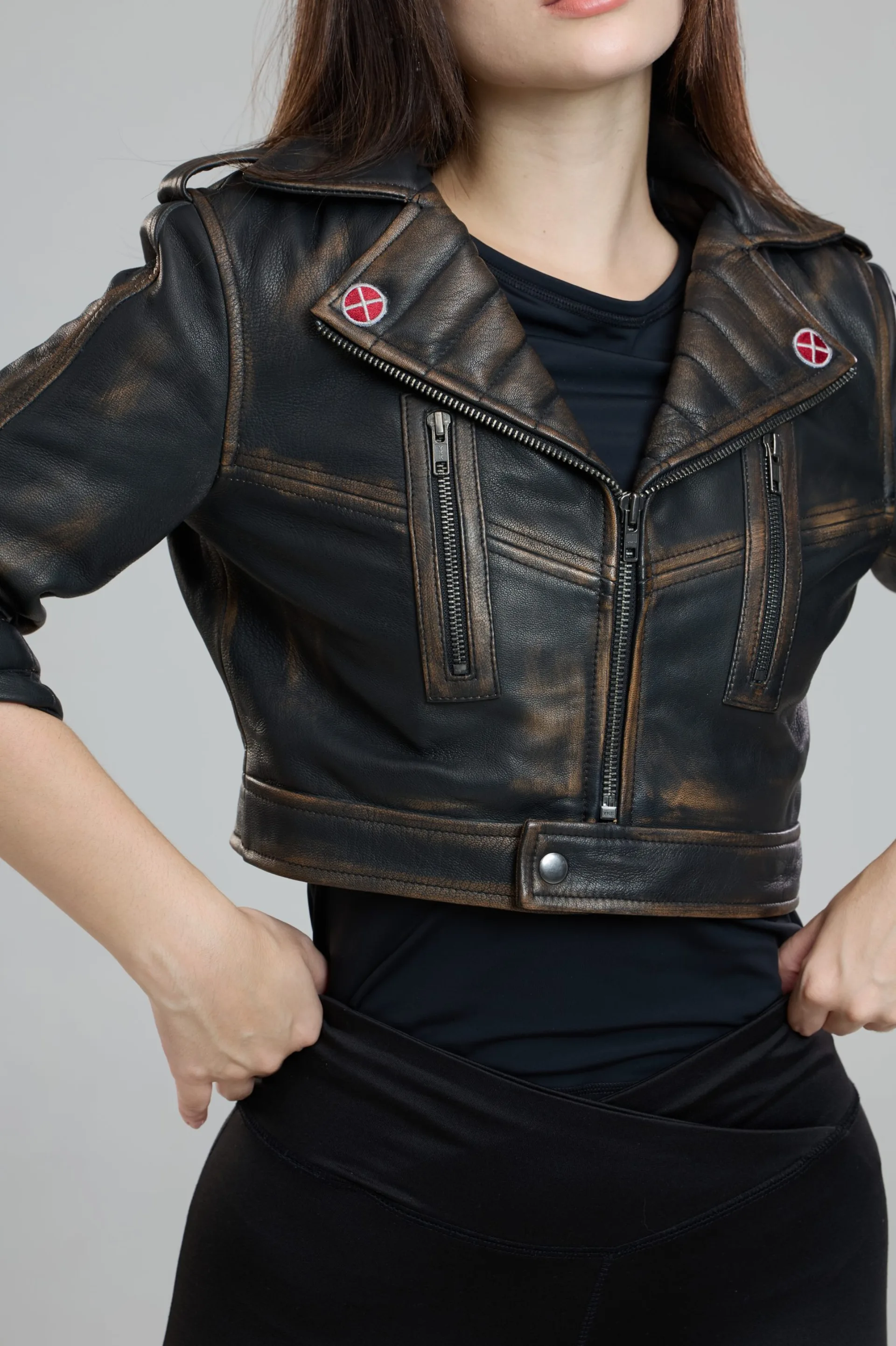 Rogue cropped brown leather jacket
